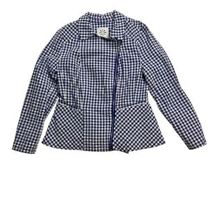 Isaac Mizrahi‎ Live Blue Gingham Zipper Front Peplum Jacket Women's Size 10